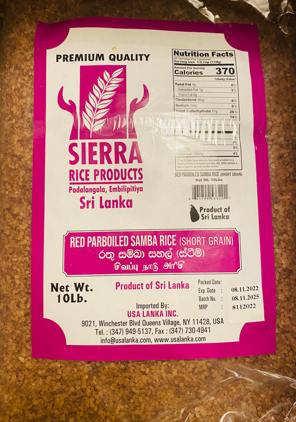 Sierra Red Parboiled Samba Rice - 10lb