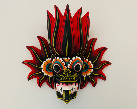 Sri Lankan Traditional Wall Decorations (Wooden Mask)-Gini- Raksha-H x W - 9 x 9 inch