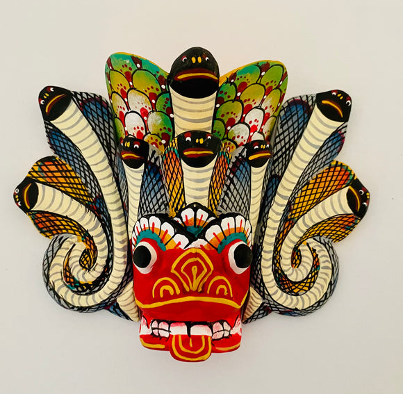 Sri Lankan Traditional Wall Decorations (Wooden Mask)-Naga- Raksha-H x W - 5.5 x 4 inch