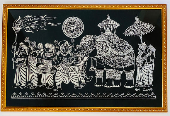 Traditional Kandy Perehera- Black and White-LxH (18'X12')